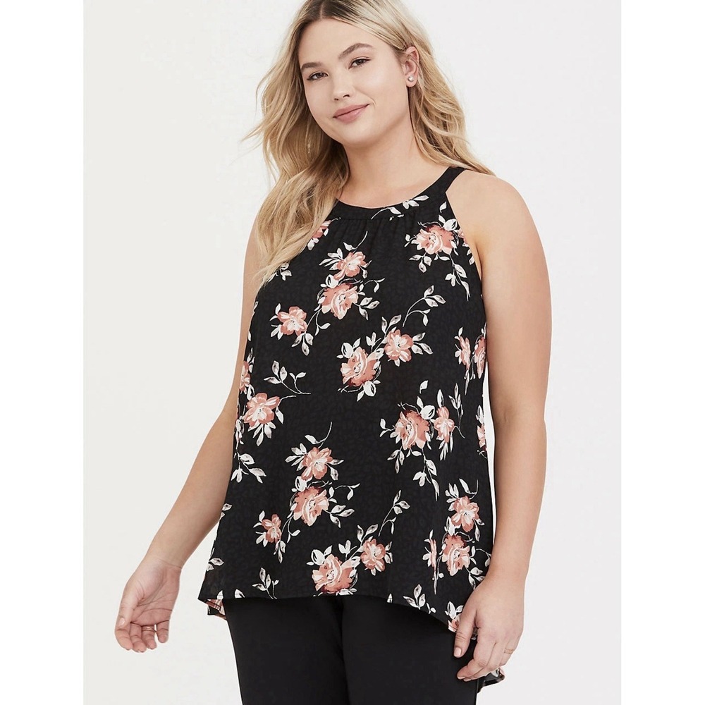 Torrid Black Floral Georgette Hi-Lo Goddess Tank ‎ Sleeveless Tunic Plus Size 2